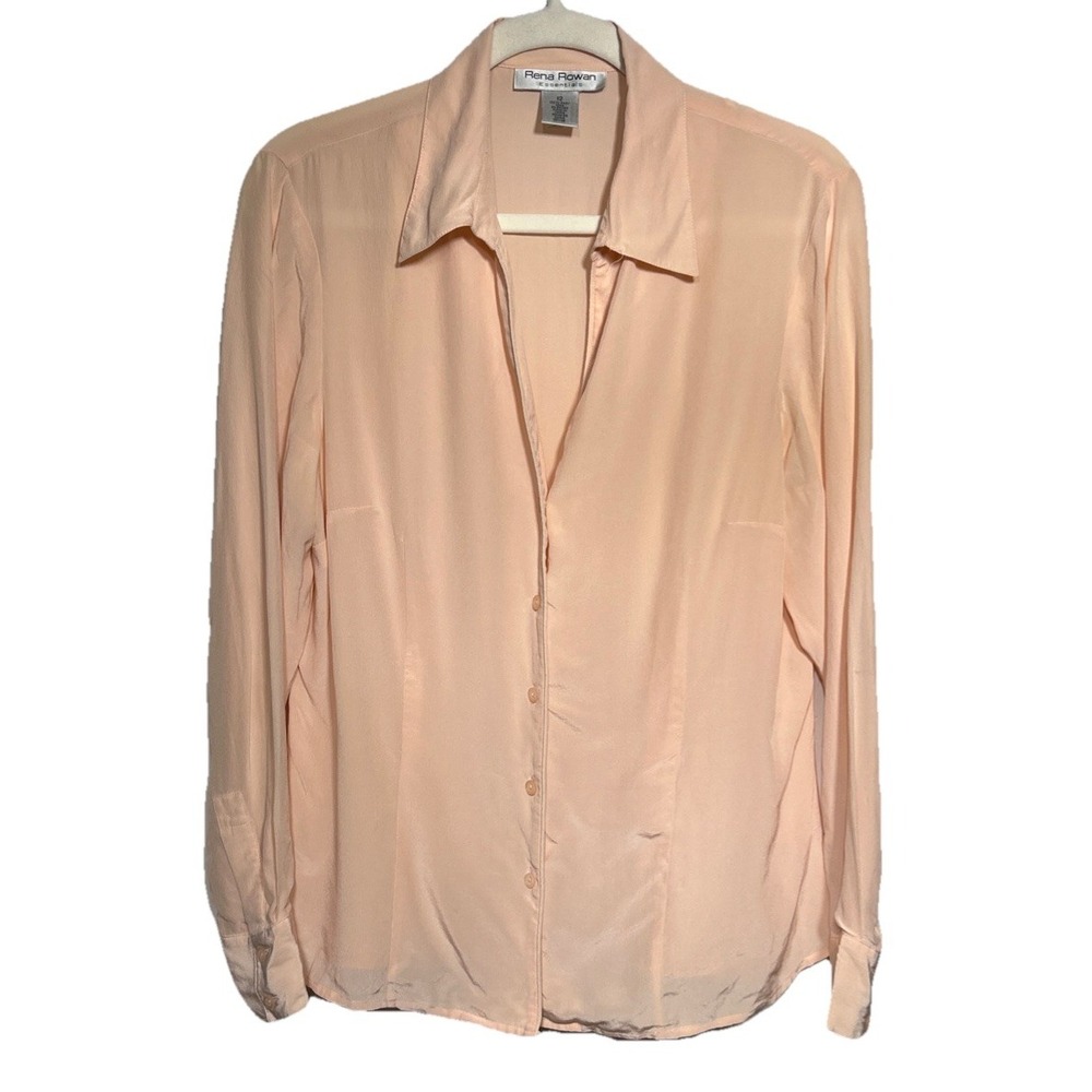 Rena Rowan Fitted‎ Blouse Peach 100% Silk Women's Size 12